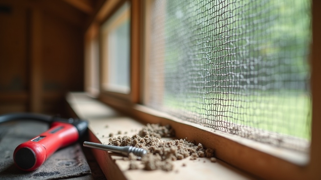 Installing 1/2 inch galvanized hardware cloth over a chicken coop window with screws and washers
