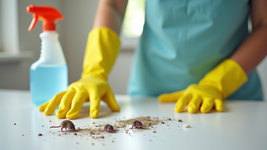 How to Clean Up After Rodents: Safe Cleanup Guide (2026) 9 Gloves and bleach spray for rodent cleanup